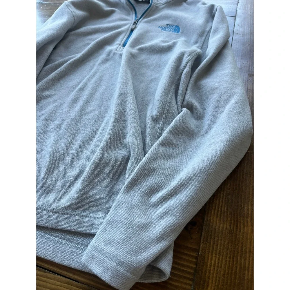 The North Face Mens TKA 100 Quarter Zip Fleece Pullover Grey Blue Small‎